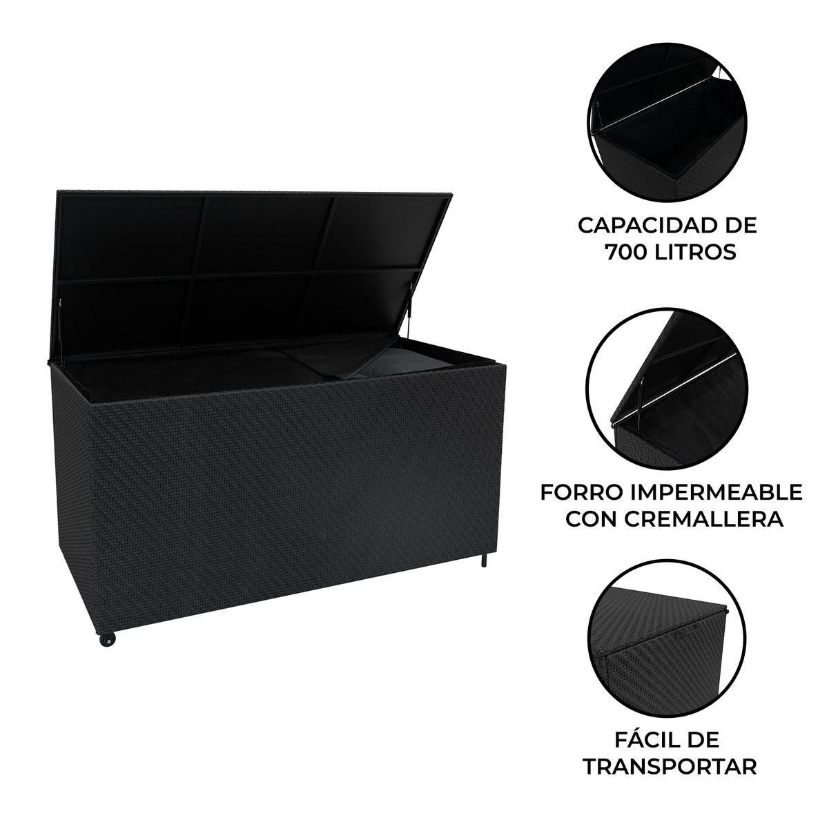 Caja de Almacenamiento de Ratán 700L - Negra
