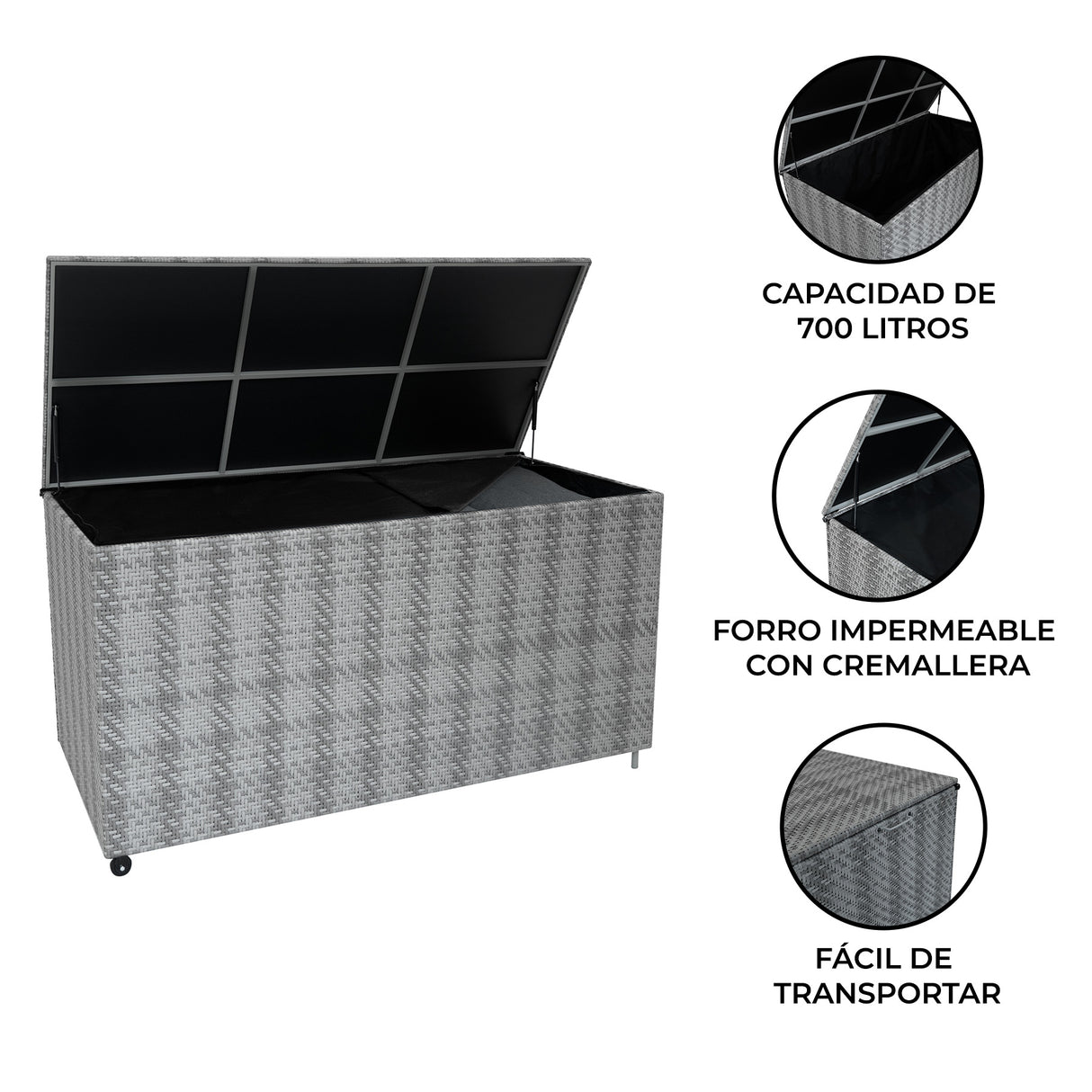 Caja de Almacenamiento de Ratán 700L - Gris