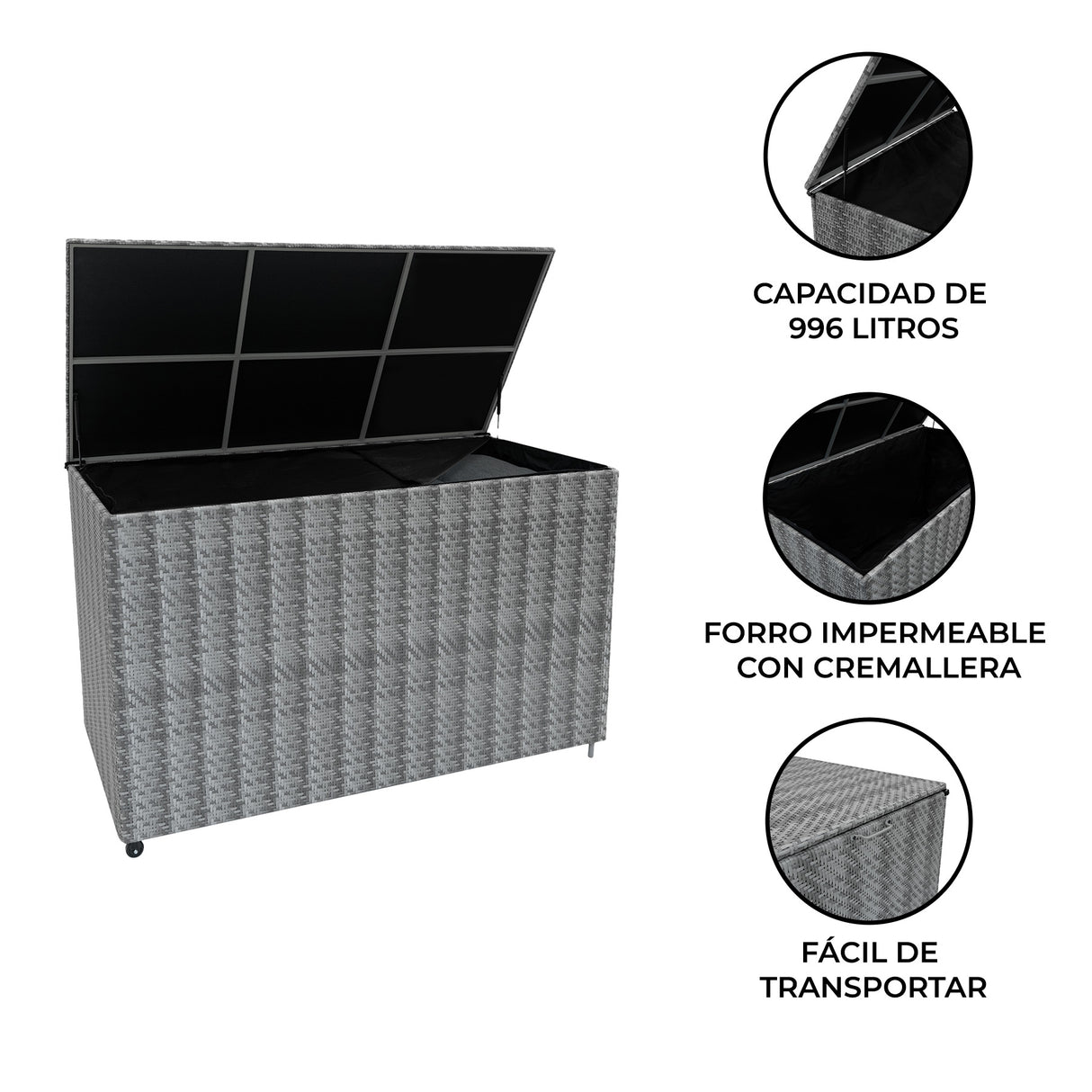Caja de Almacenamiento de Ratán 996L - Gris