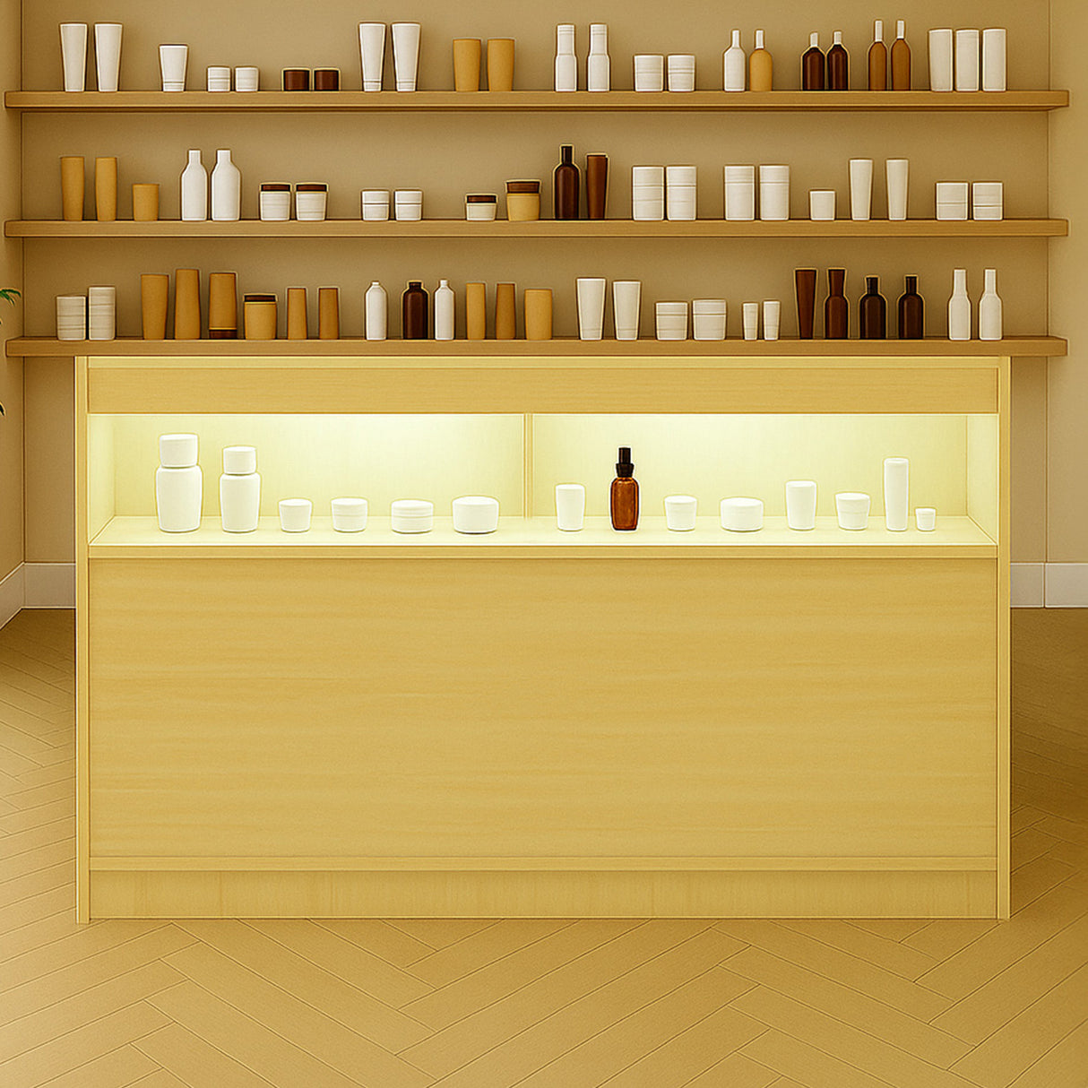 Mostrador Comercial con Luz LED B1500 – Arce