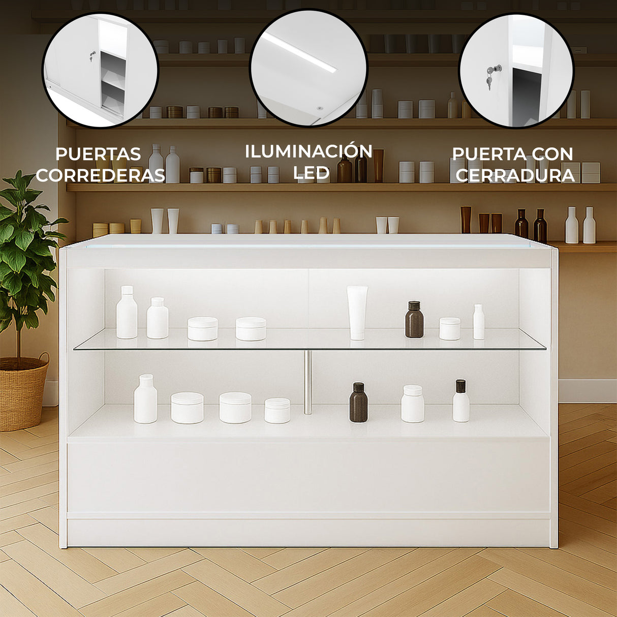 Mostrador Comercial con Luz LED C1500 – Blanco