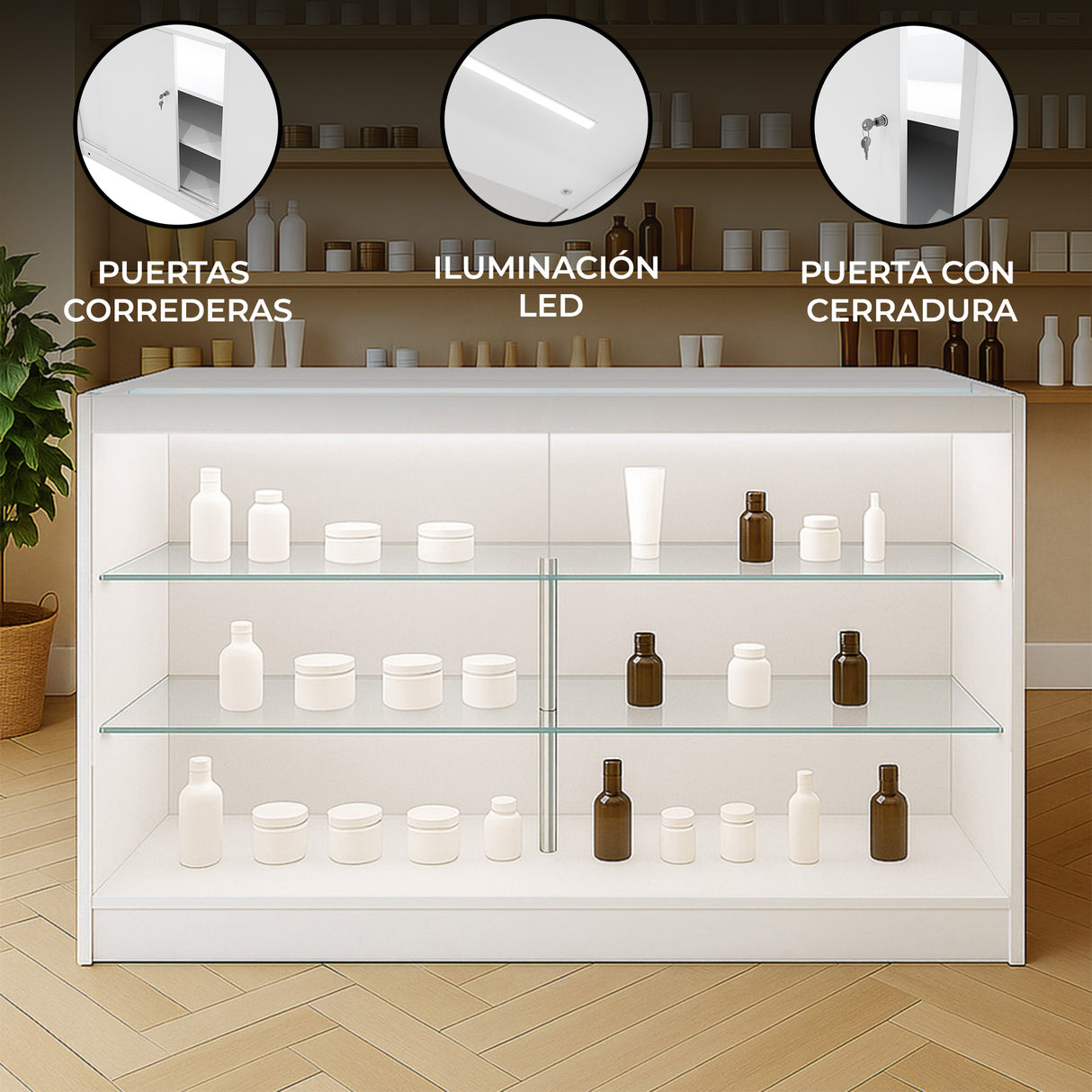 Mostrador Comercial con Luz LED K1500 – Blanco