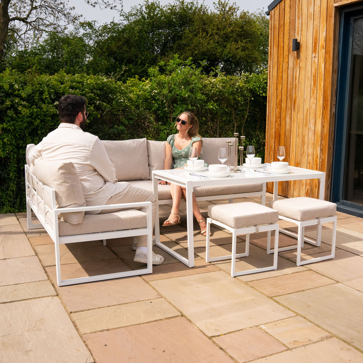 Sofa Esquinero para Exteriores de aluminio 7 plazas - Blanco