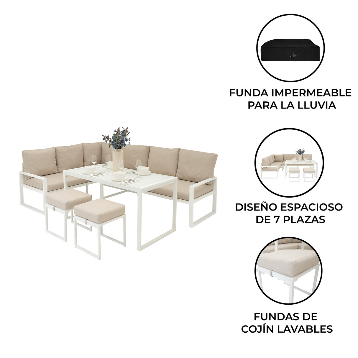Sofa Esquinero para Exteriores de aluminio 7 plazas - Blanco