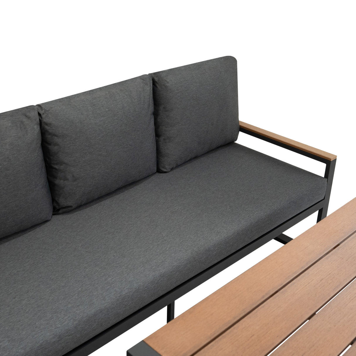 Sofa Esquinero para Exteriores de aluminio 7 plazas - Efecto madera