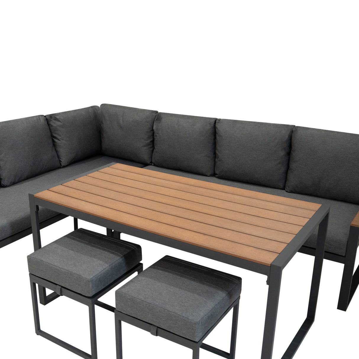 Sofa Esquinero para Exteriores de aluminio 7 plazas - Efecto madera