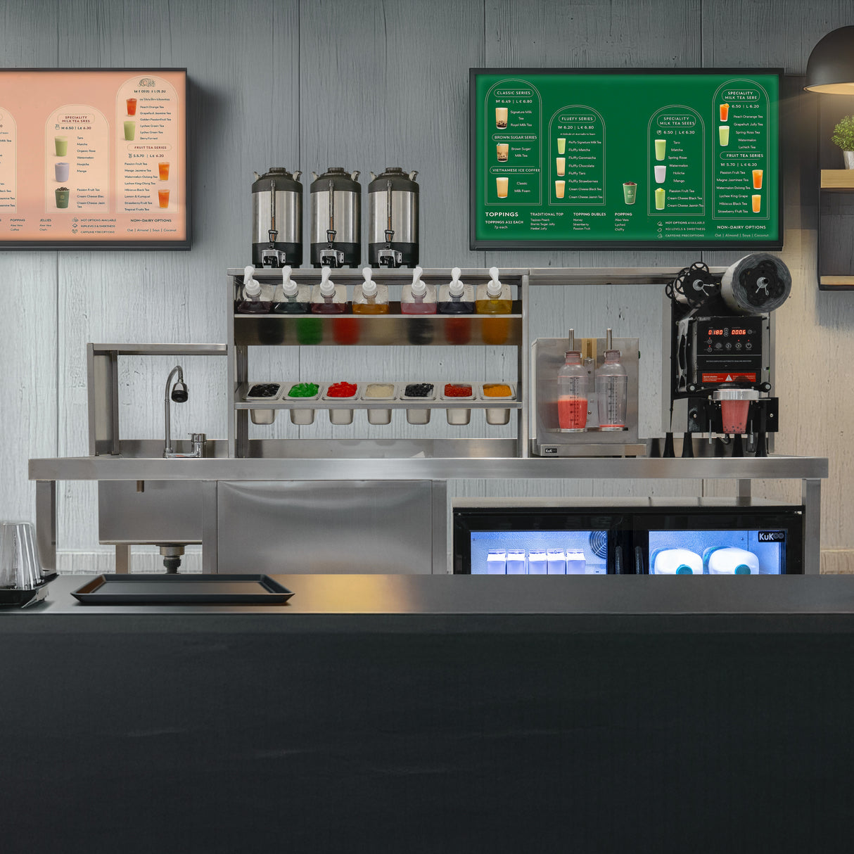 Set de Estación de Trabajo para Té de Burbujas (Frigorífico Puertas Correderas)