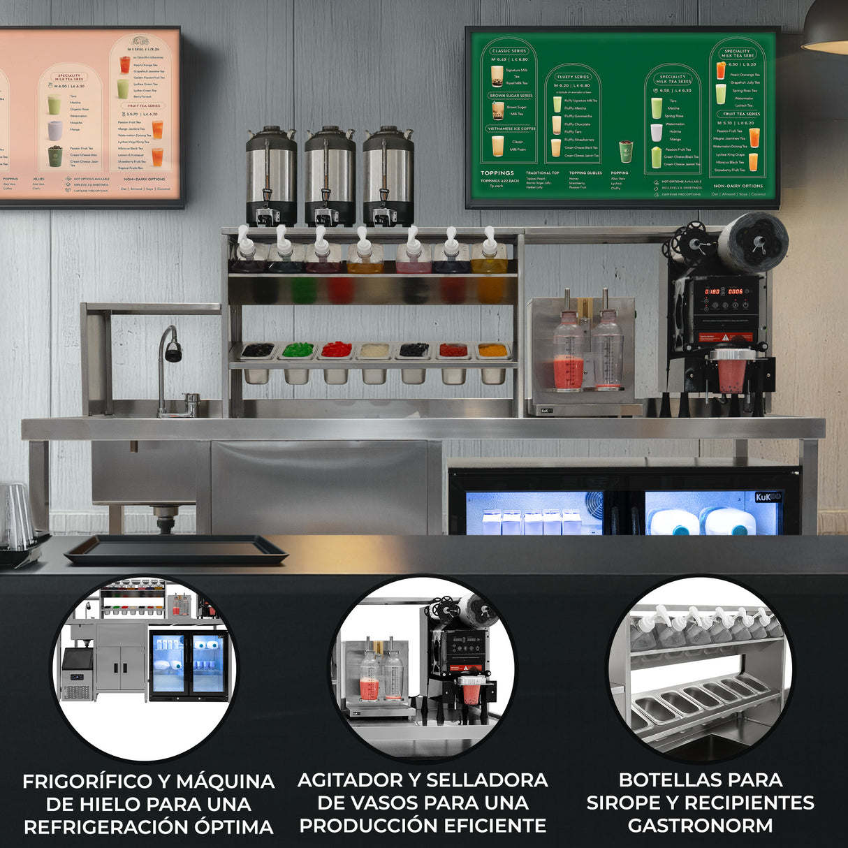 Set de Estación de Trabajo para Té de Burbujas (Frigorífico Puertas Correderas)