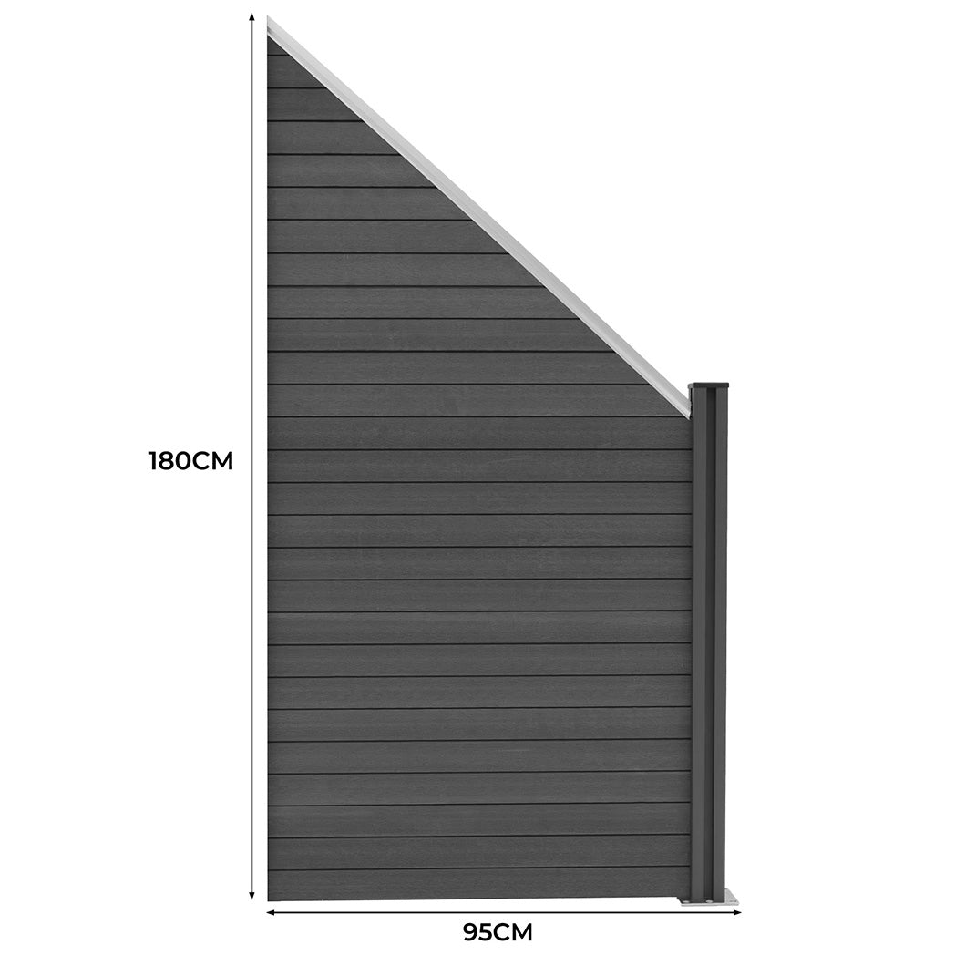 Vallas para exteriores de WPC y Aluminio - 1x Panel Oblicuo + 1x Poste | Gris