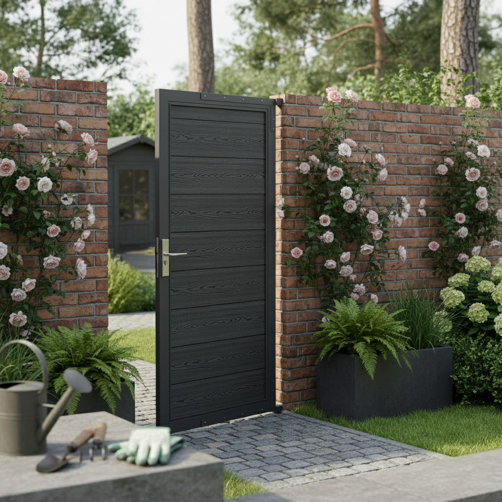 Puerta para Vallas para exteriores de WPC y Aluminio | Gris