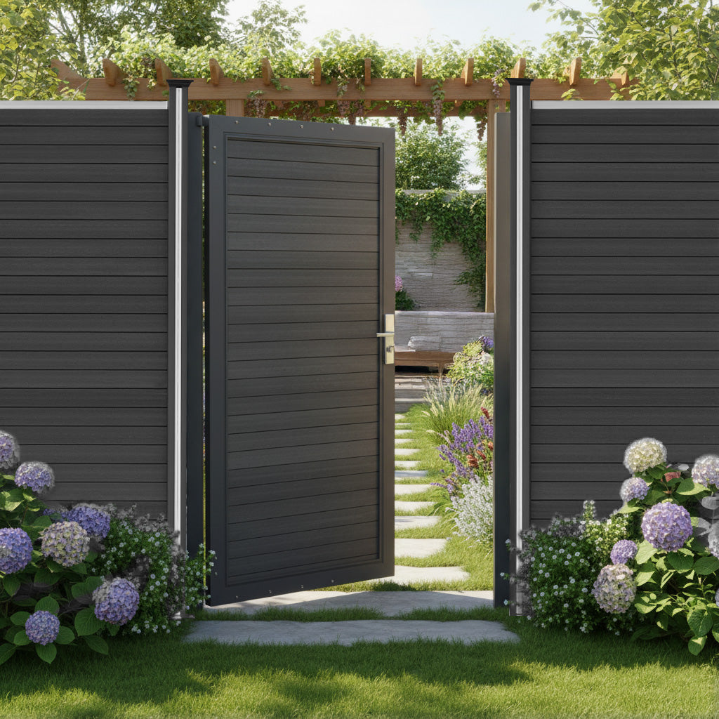 Puerta para Vallas para exteriores de WPC y Aluminio | Gris