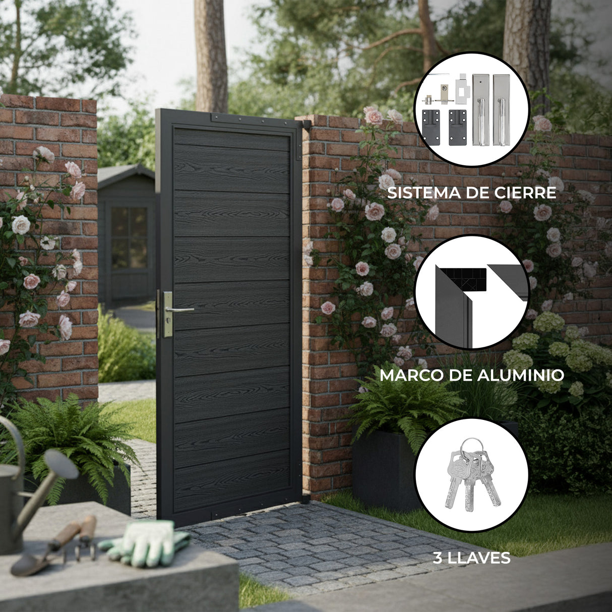 Puerta para Vallas para exteriores de WPC y Aluminio | Gris