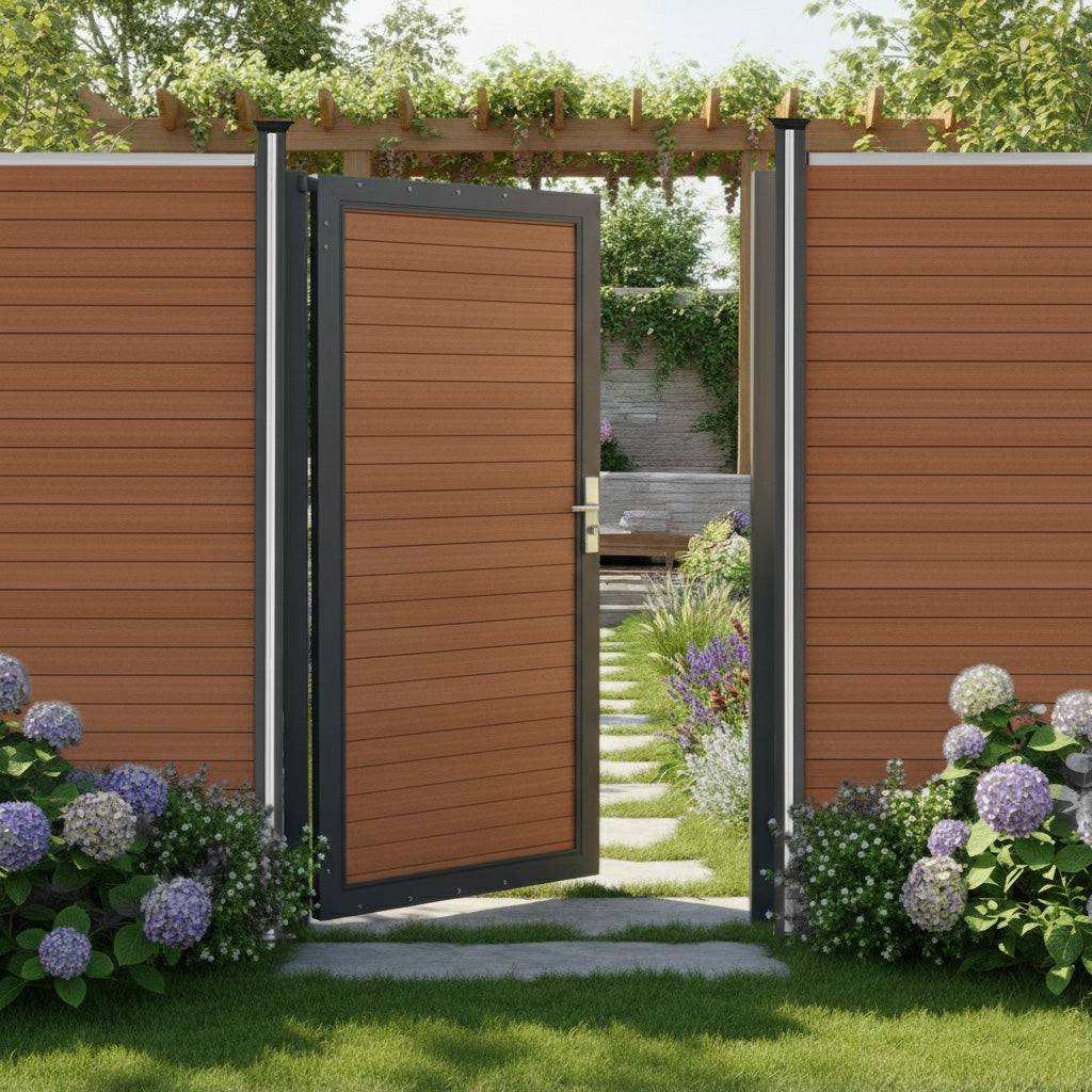 Puerta para Vallas para exteriores de WPC y Aluminio | Marrón