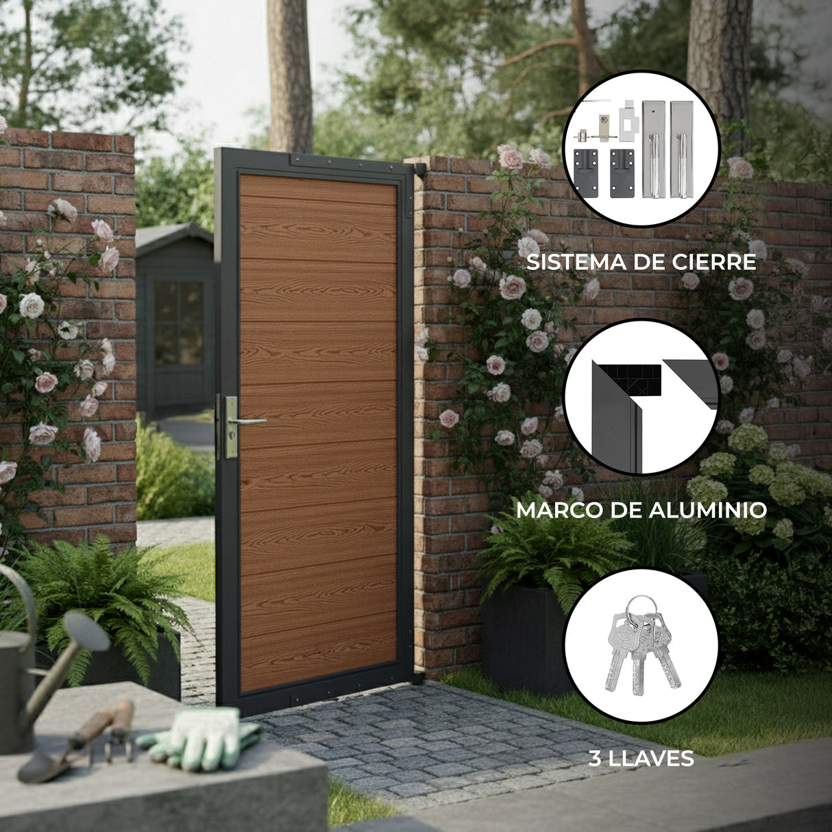 Puerta para Vallas para exteriores de WPC y Aluminio | Marrón