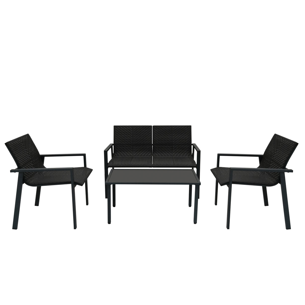 Conjunto de Muebles de Patio de Ratán - Negro