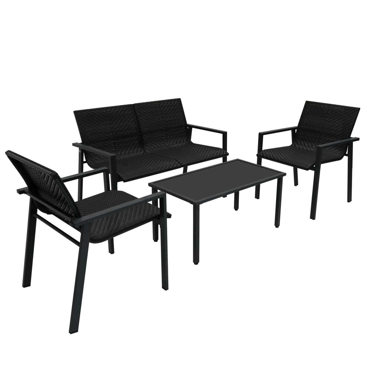 Conjunto de Muebles de Patio de Ratán - Negro