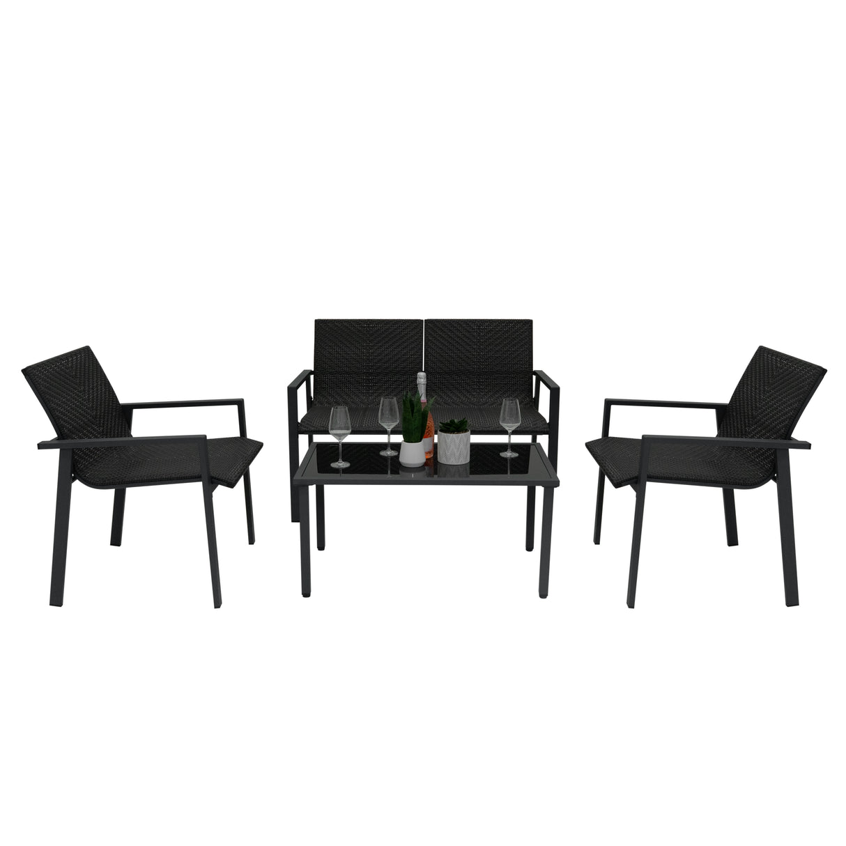 Conjunto de Muebles de Patio de Ratán - Negro