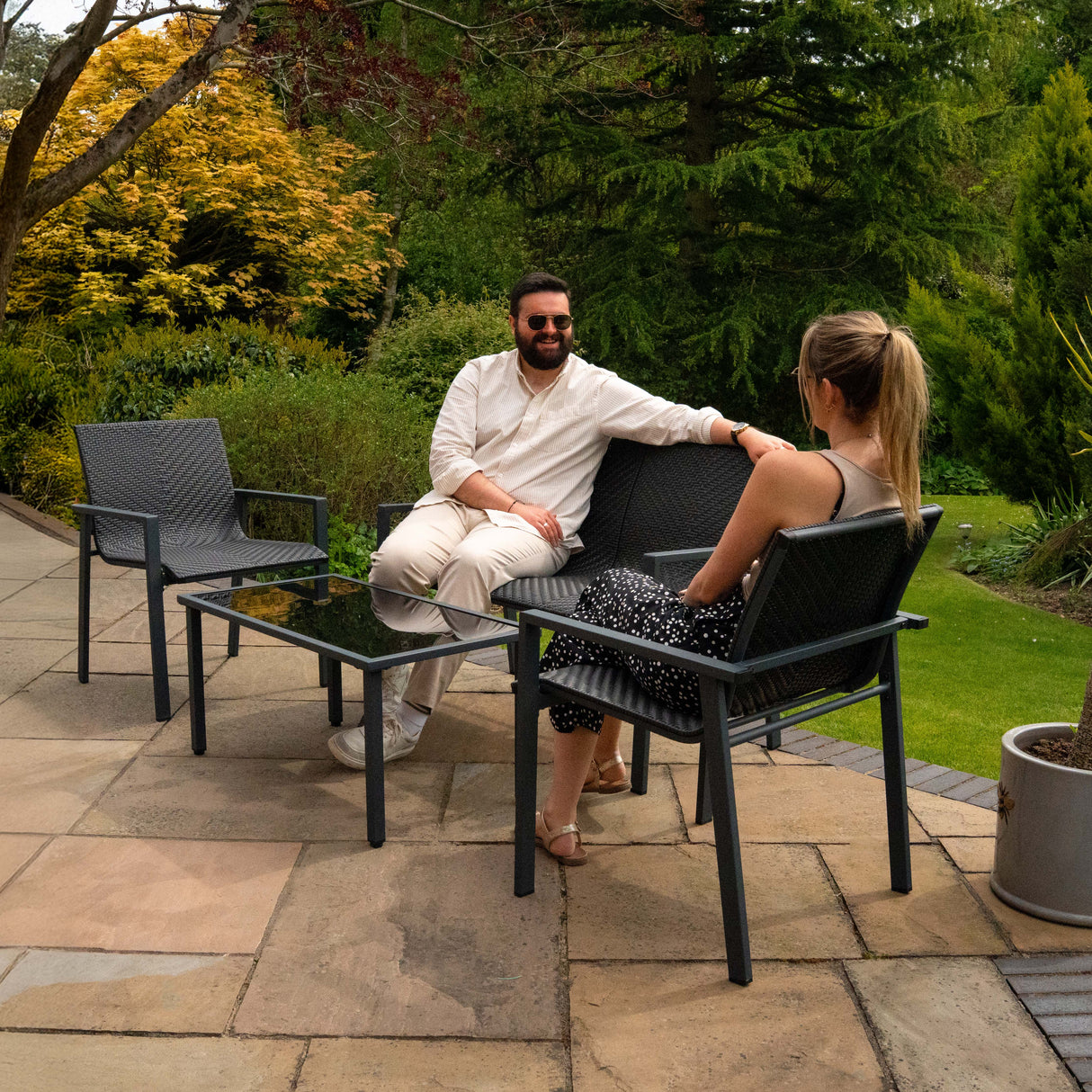 Conjunto de Muebles de Patio de Ratán - Negro