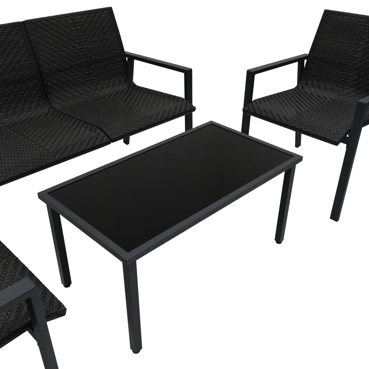 Conjunto de Muebles de Patio de Ratán - Negro