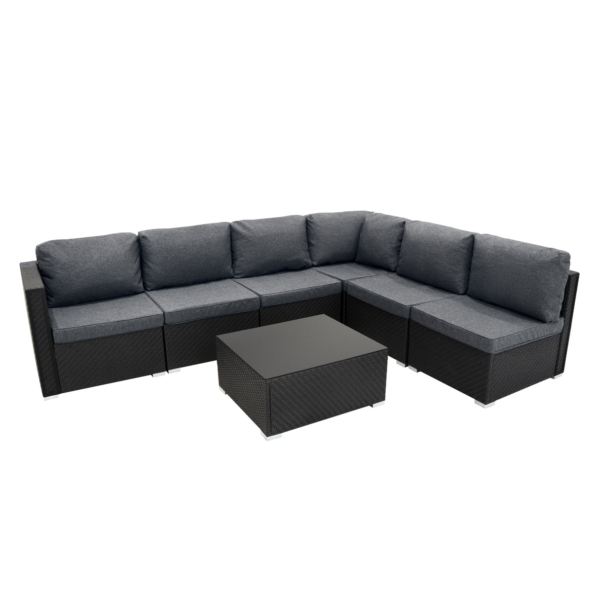 Set Modular de Muebles de Jardin de Ratán | Negro - 7 Piezas
