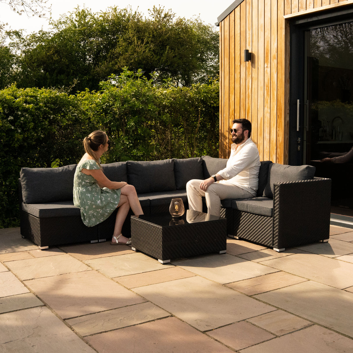 Set Modular de Muebles de Jardin de Ratán | Negro - 7 Piezas