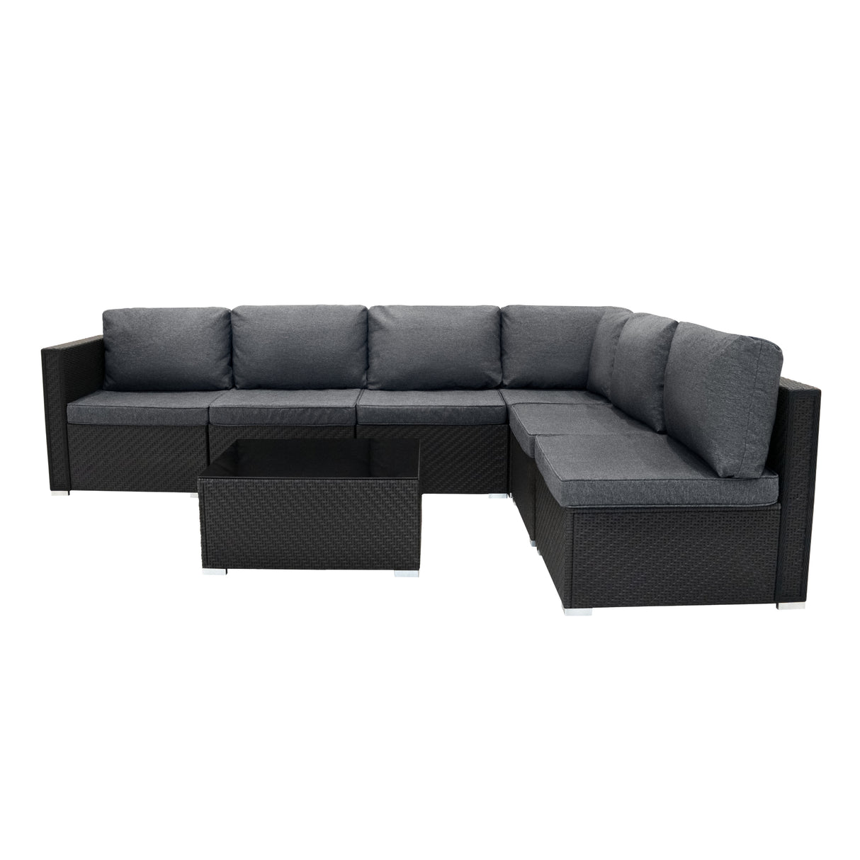 Set Modular de Muebles de Jardin de Ratán | Negro - 7 Piezas