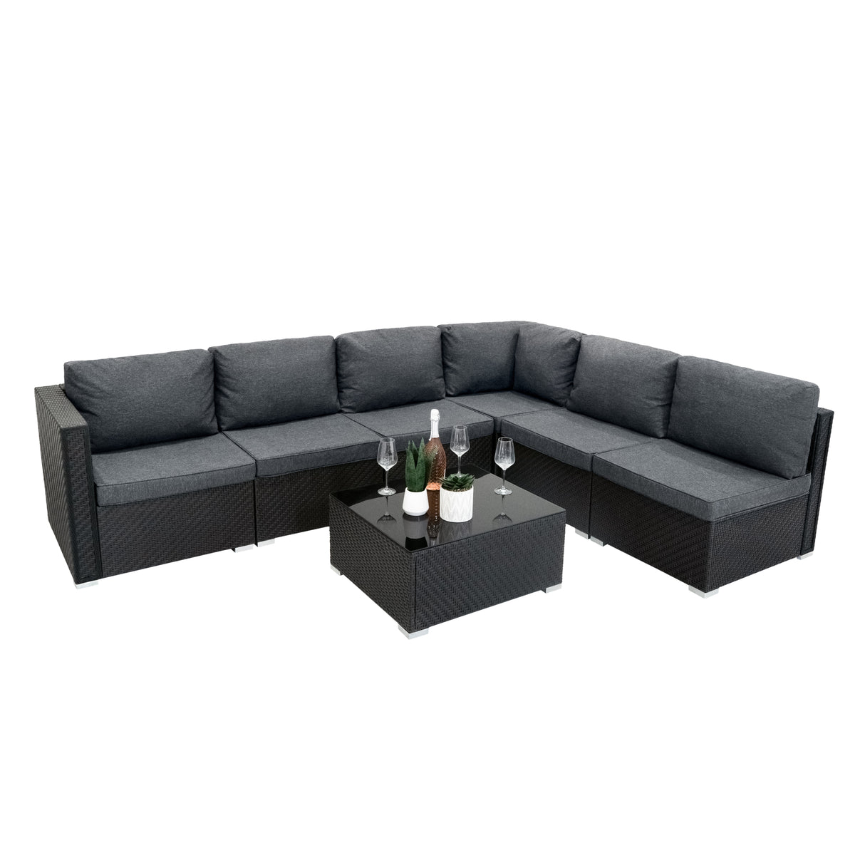 Set Modular de Muebles de Jardin de Ratán | Negro - 7 Piezas