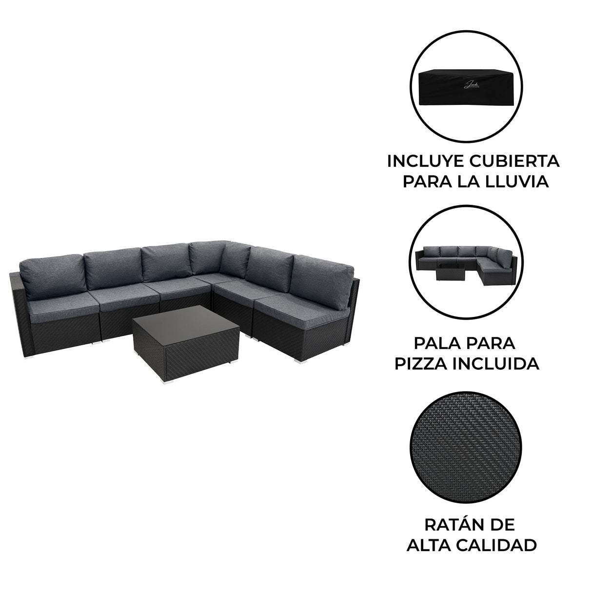 Set Modular de Muebles de Jardin de Ratán | Negro - 7 Piezas