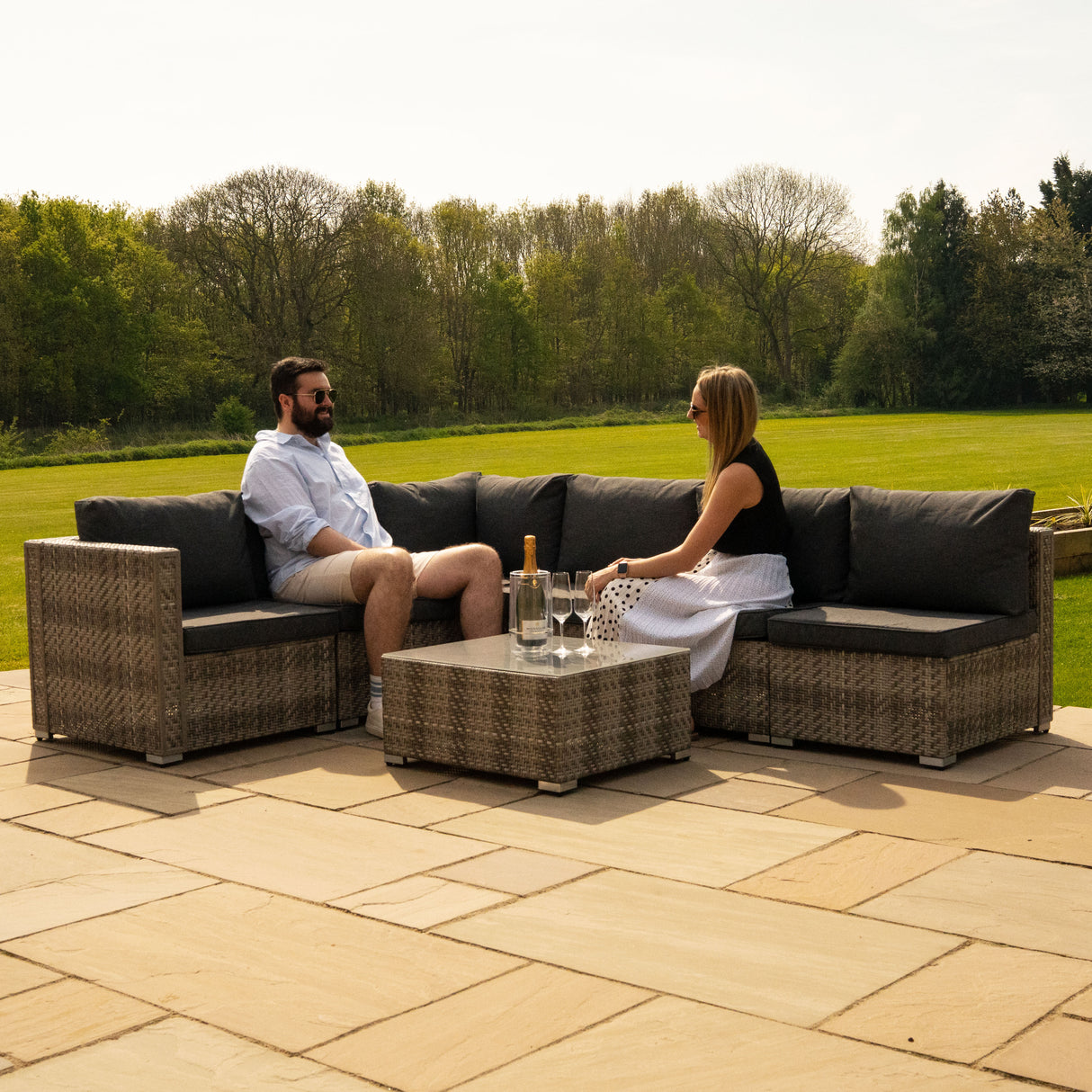 Set Modular de Muebles de Jardin de Ratán | Gris- 7 Piezas