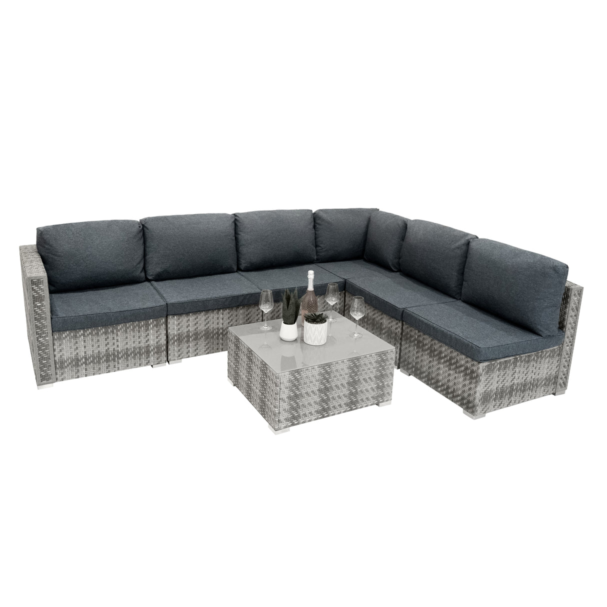 Set Modular de Muebles de Jardin de Ratán | Gris- 7 Piezas