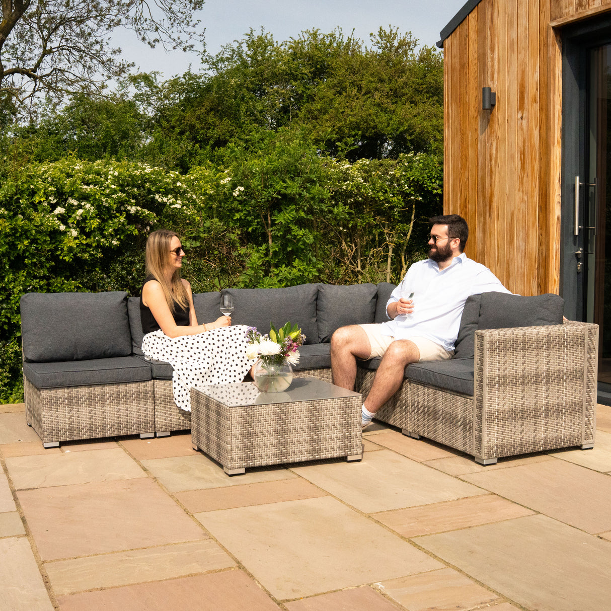 Set Modular de Muebles de Jardin de Ratán | Gris- 7 Piezas