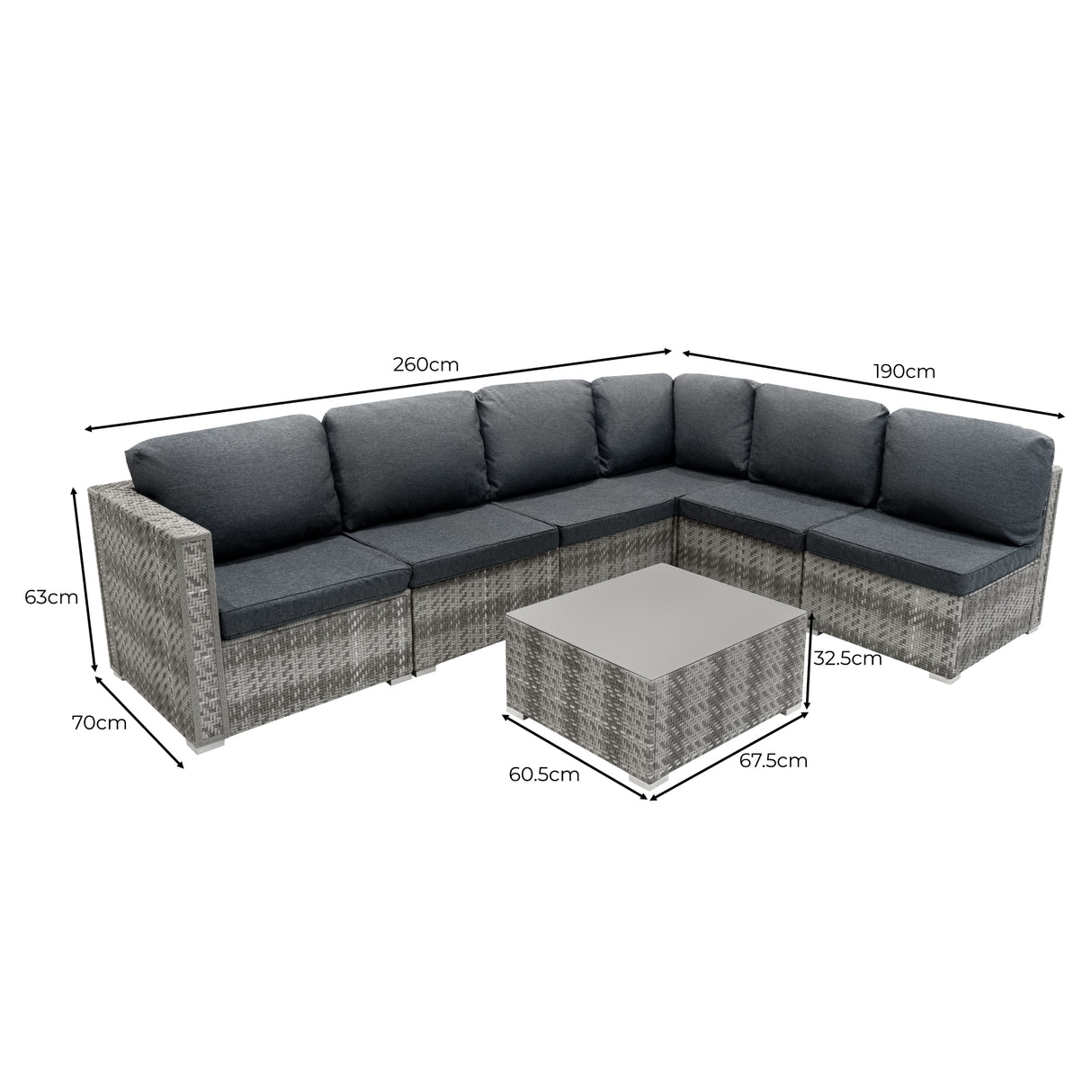 Set Modular de Muebles de Jardin de Ratán | Gris- 7 Piezas