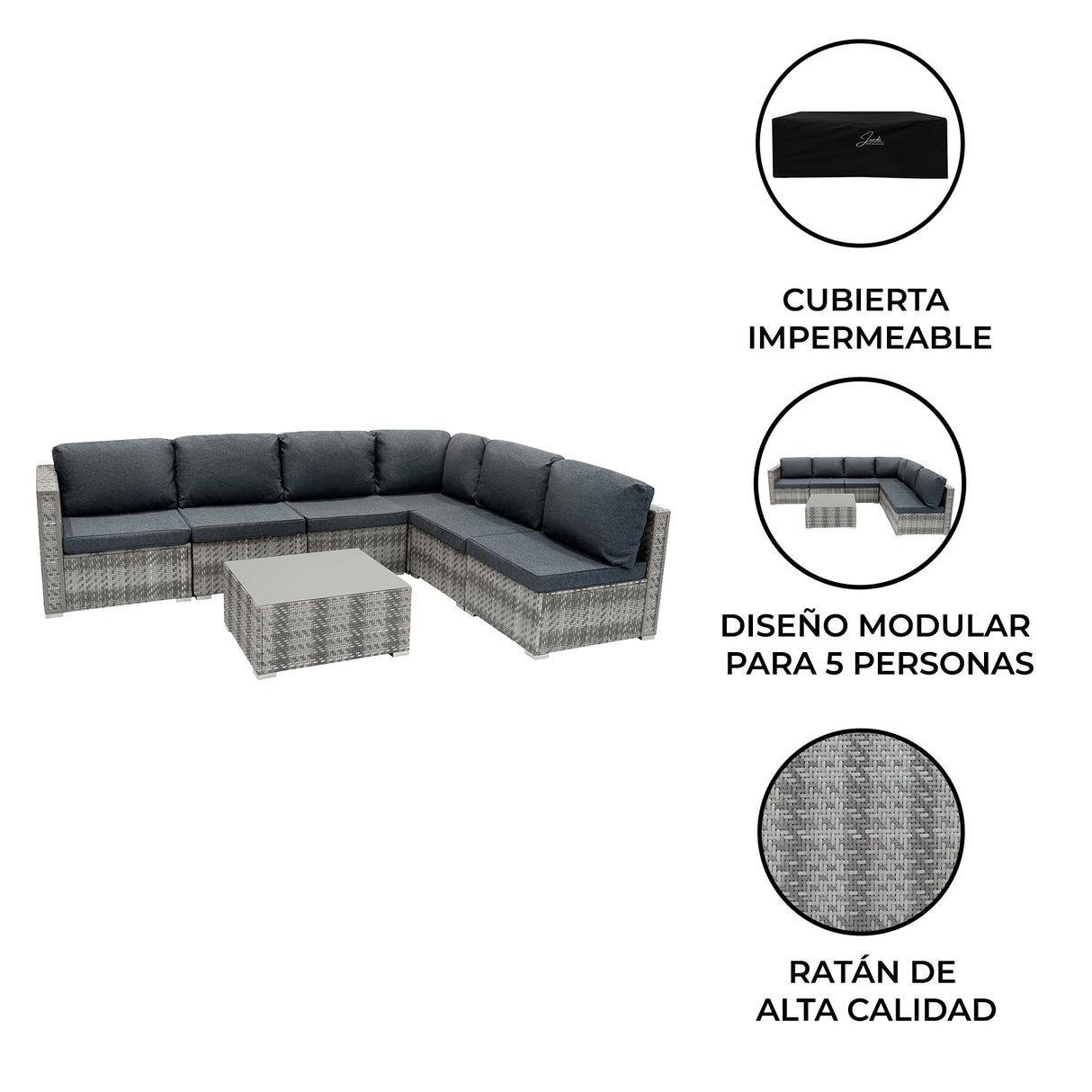 Set Modular de Muebles de Jardin de Ratán | Gris- 7 Piezas