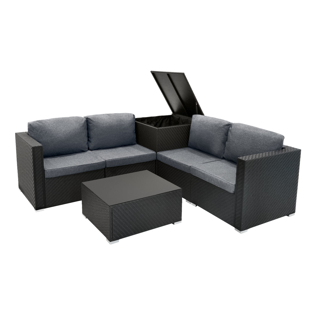 Conjunto Modular de Muebles de Patio de Ratán | Negro - 6 Piezas