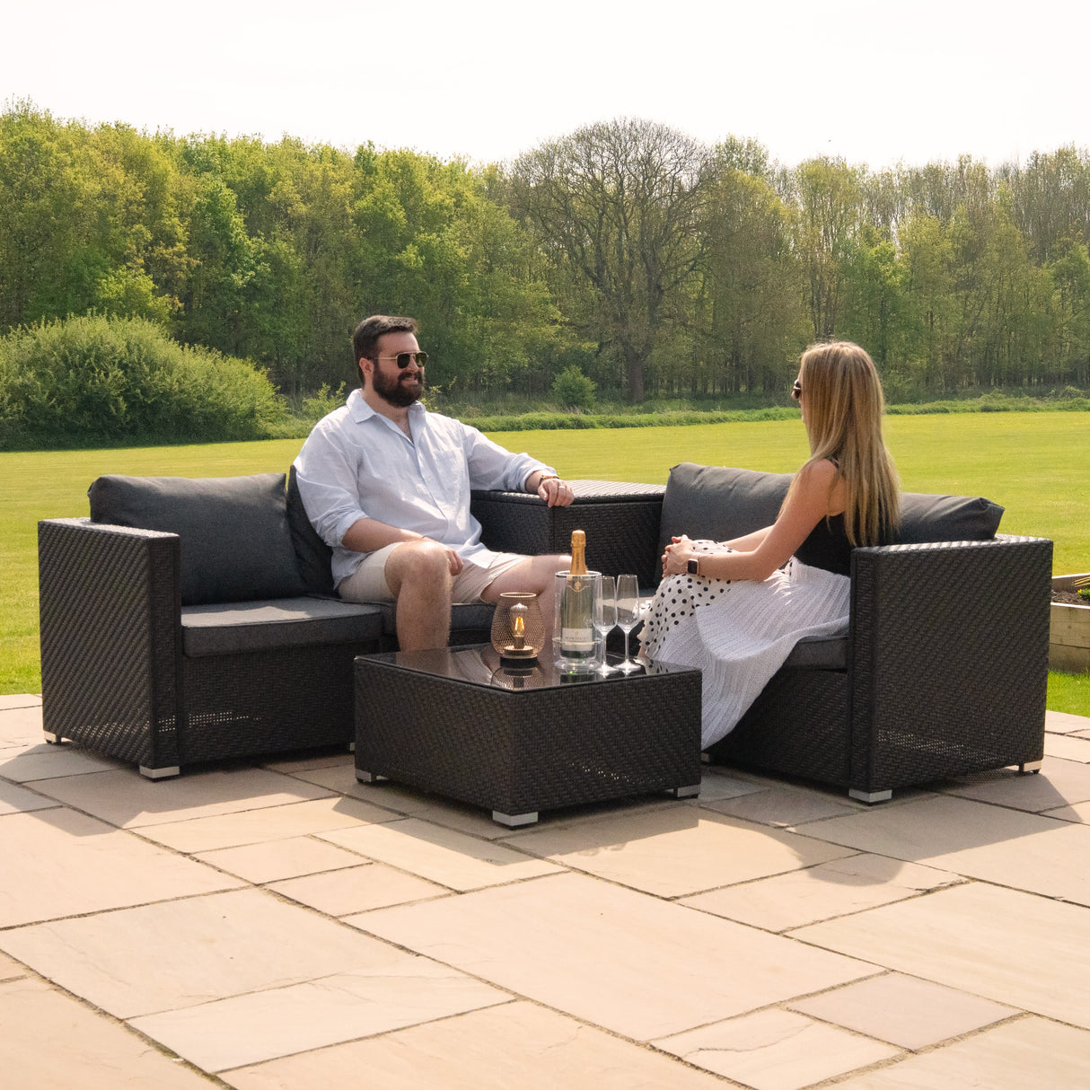 Conjunto Modular de Muebles de Patio de Ratán | Negro - 6 Piezas