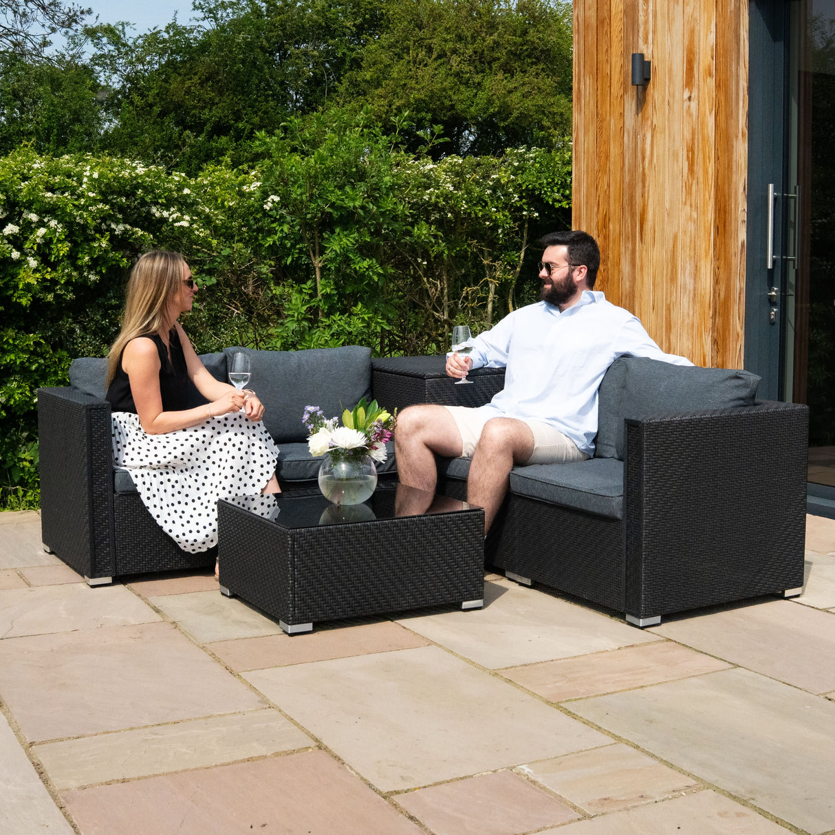 Conjunto Modular de Muebles de Patio de Ratán | Negro - 6 Piezas