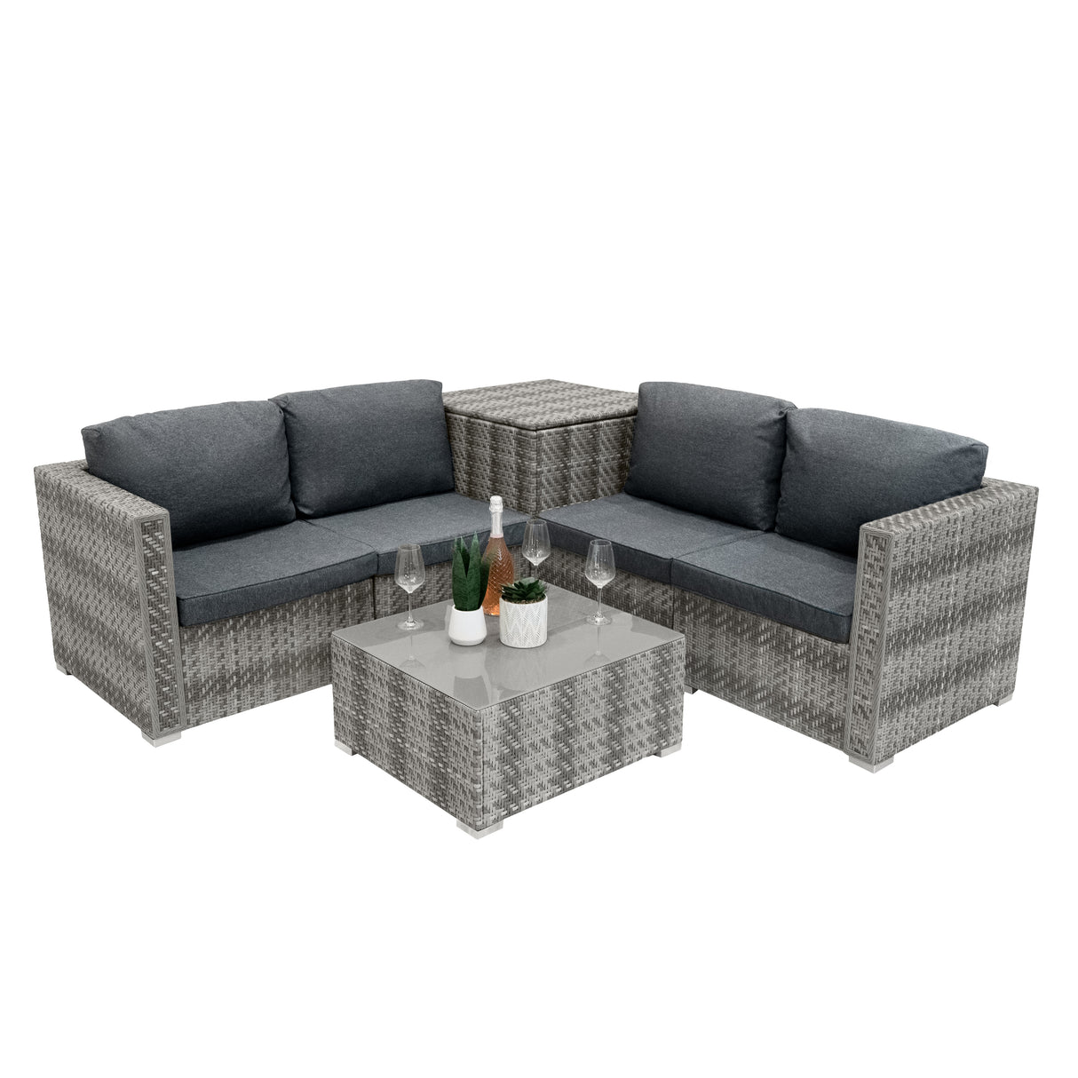 Conjunto Modular de Muebles de Patio de Ratán | Gris - 6 Piezas