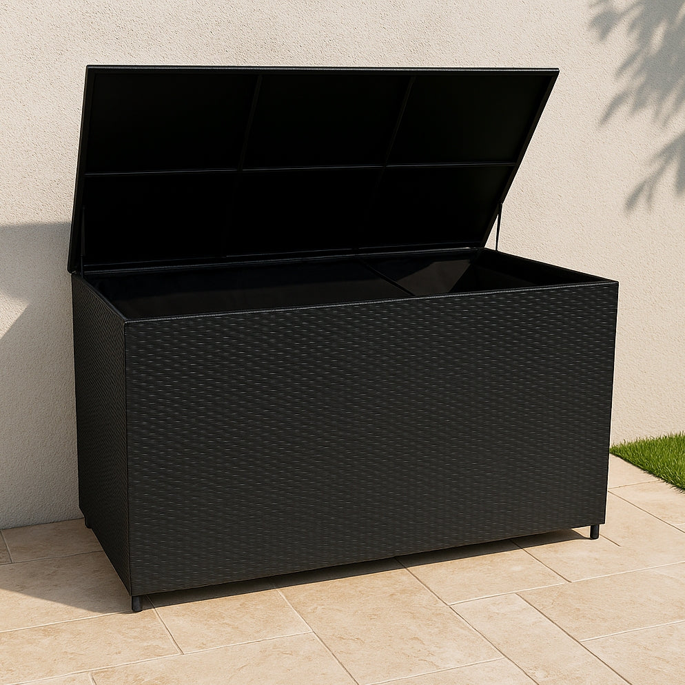 Conjunto Modular de Ratán (7 piezas) con Caja de Almacenamiento 996L (Negro)