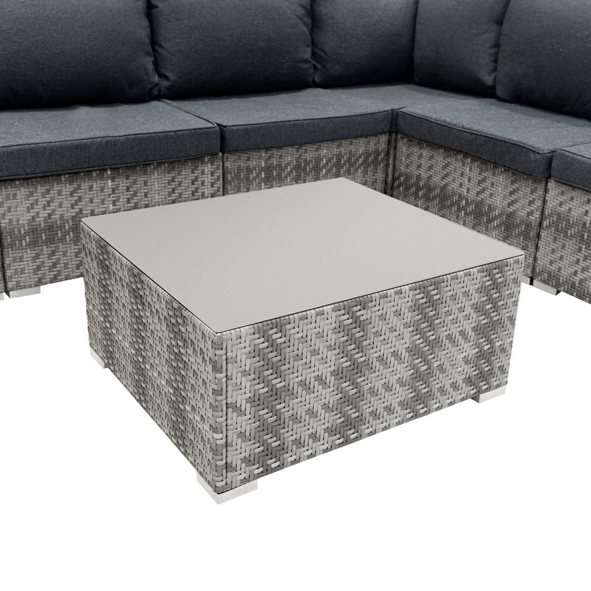 Conjunto Modular de Ratán (7 piezas) con Caja de Almacenamiento 700L (Gris)