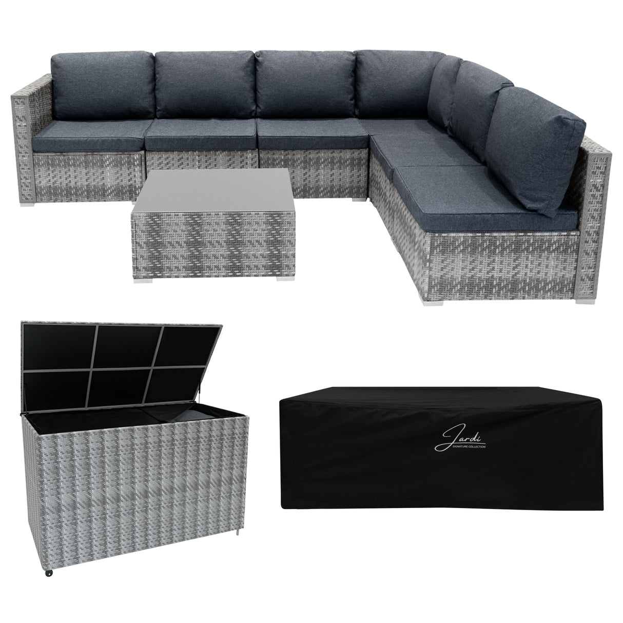 Conjunto Modular de Ratán (7 piezas) con Caja de Almacenamiento 996L (Gris)