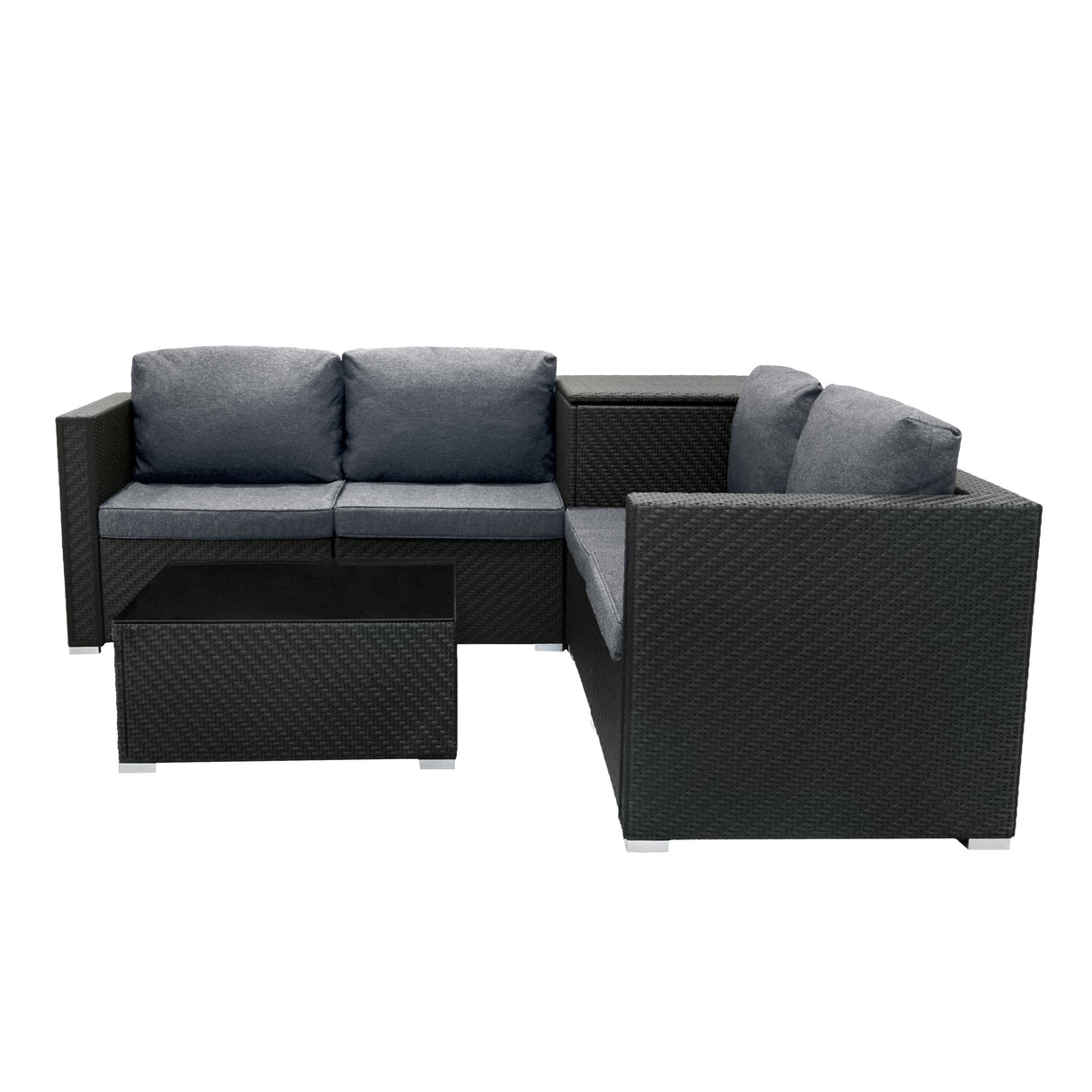 Conjunto Modular de Ratán (6 piezas) con Caja de Almacenamiento 996L (Negro)