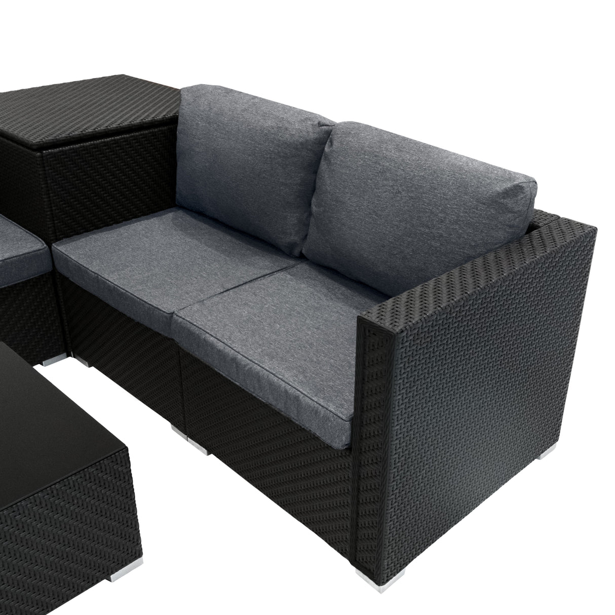 Conjunto Modular de Ratán (6 piezas) con Caja de Almacenamiento 996L (Negro)