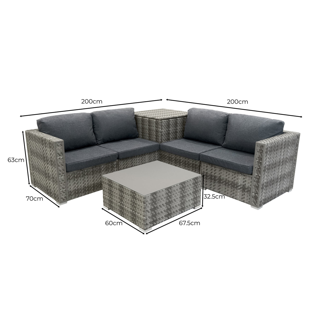 Conjunto Modular de Ratán (6 piezas) con Caja de Almacenamiento 700L (Gris)
