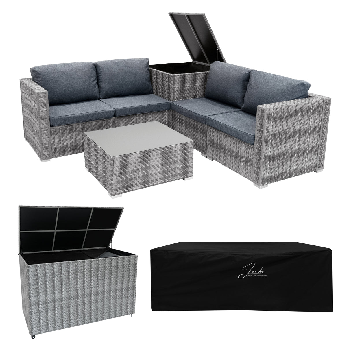 Conjunto Modular de Ratán (6 piezas) con Caja de Almacenamiento 996L (Gris)