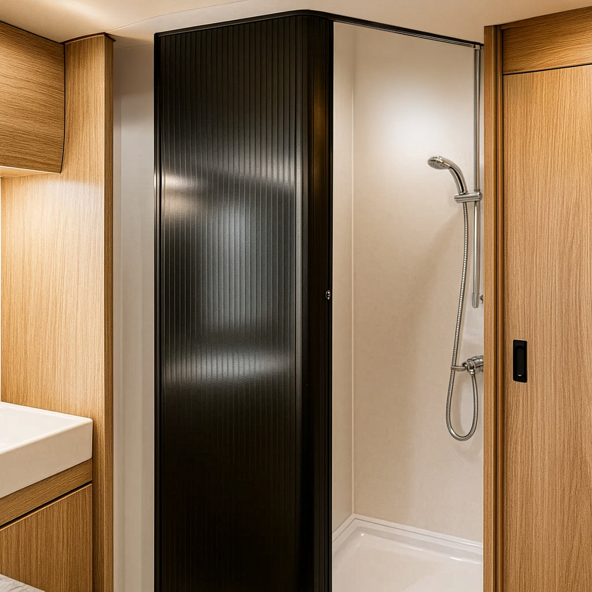 Puerta de Ducha Enrollable para Caravana - Negro