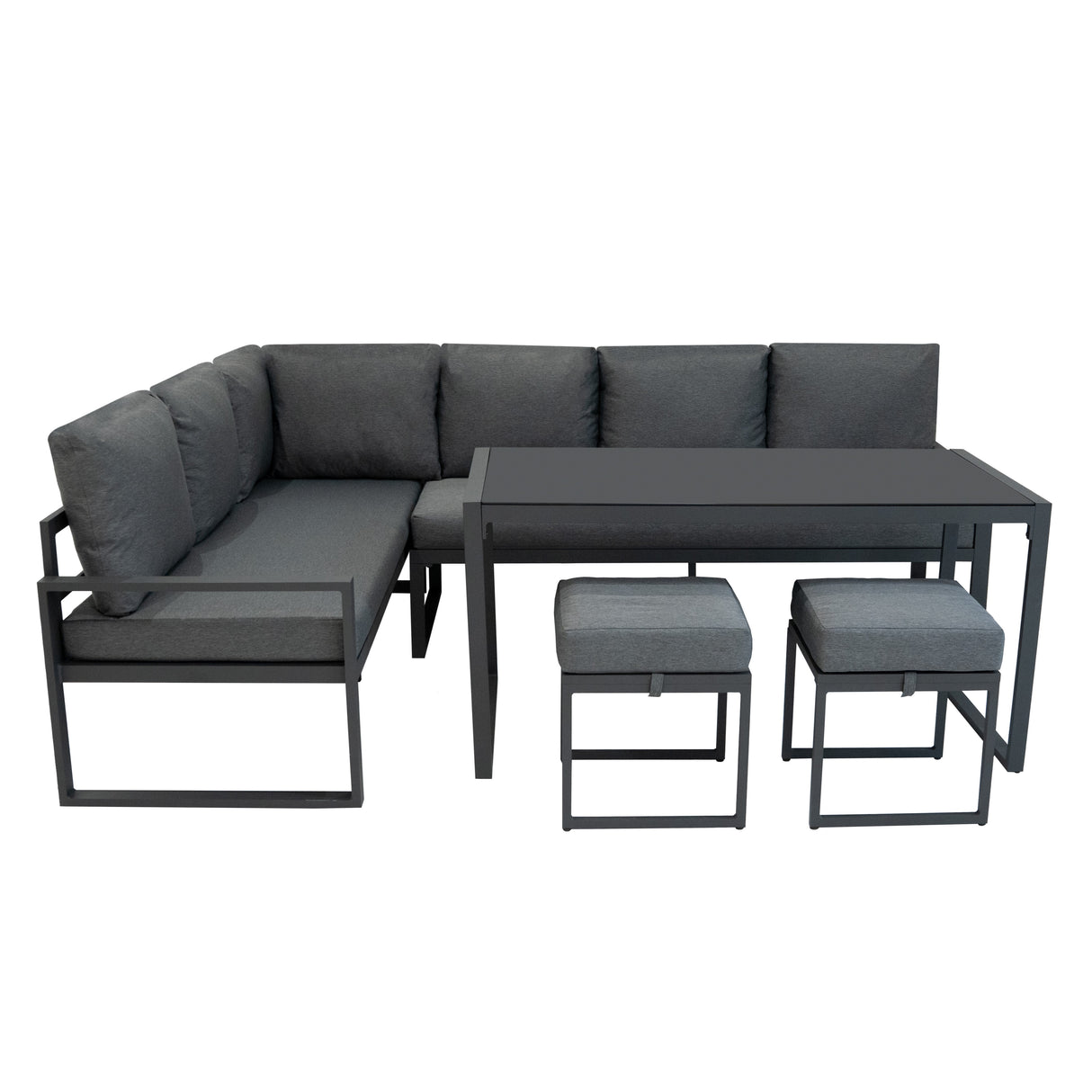 Set Sofa Esquinero de aluminio Antracita + Caja en ratán negro