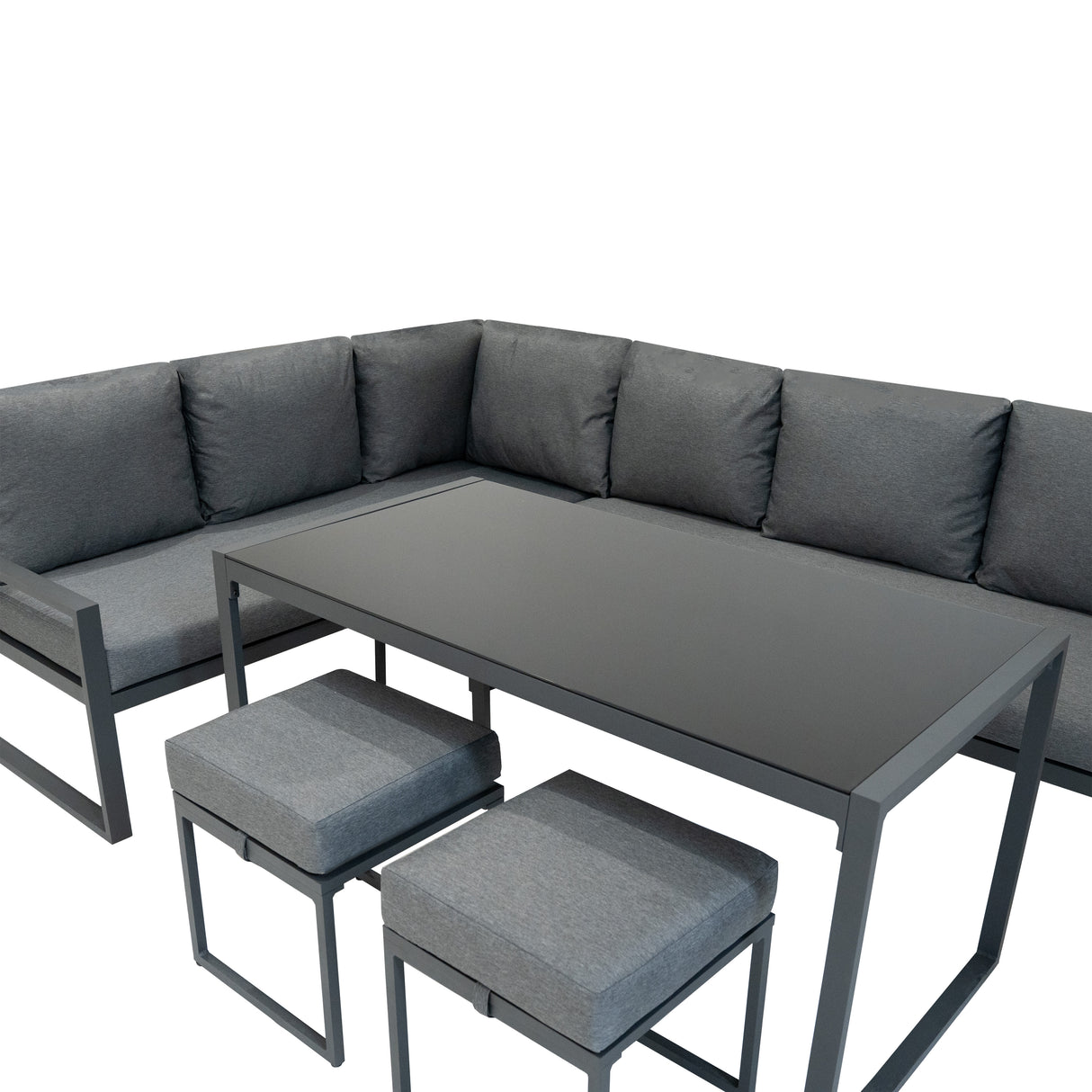 Set Sofa Esquinero de aluminio Antracita + Caja en ratán negro