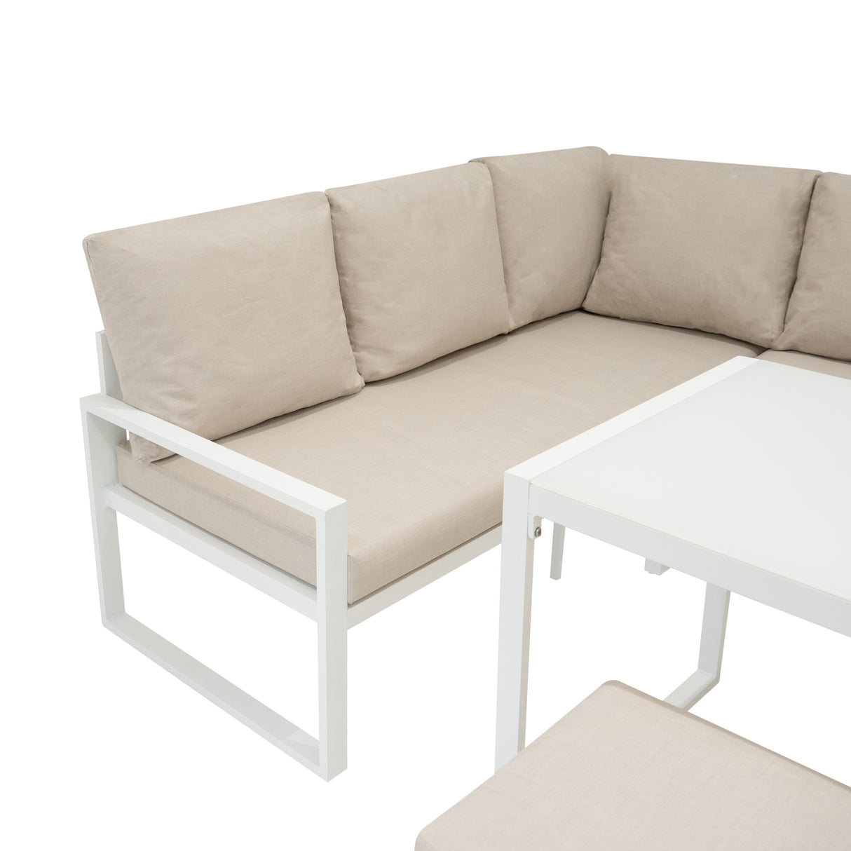 Set Sofa Esquinero de aluminio Blanco + Caja en ratán negro