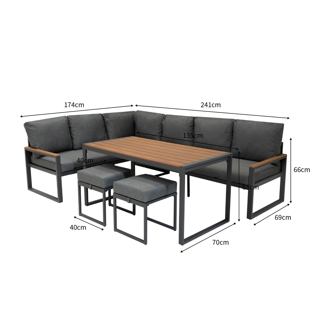 Set Sofa Esquinero de aluminio Efecto Madera + Caja en ratán negro