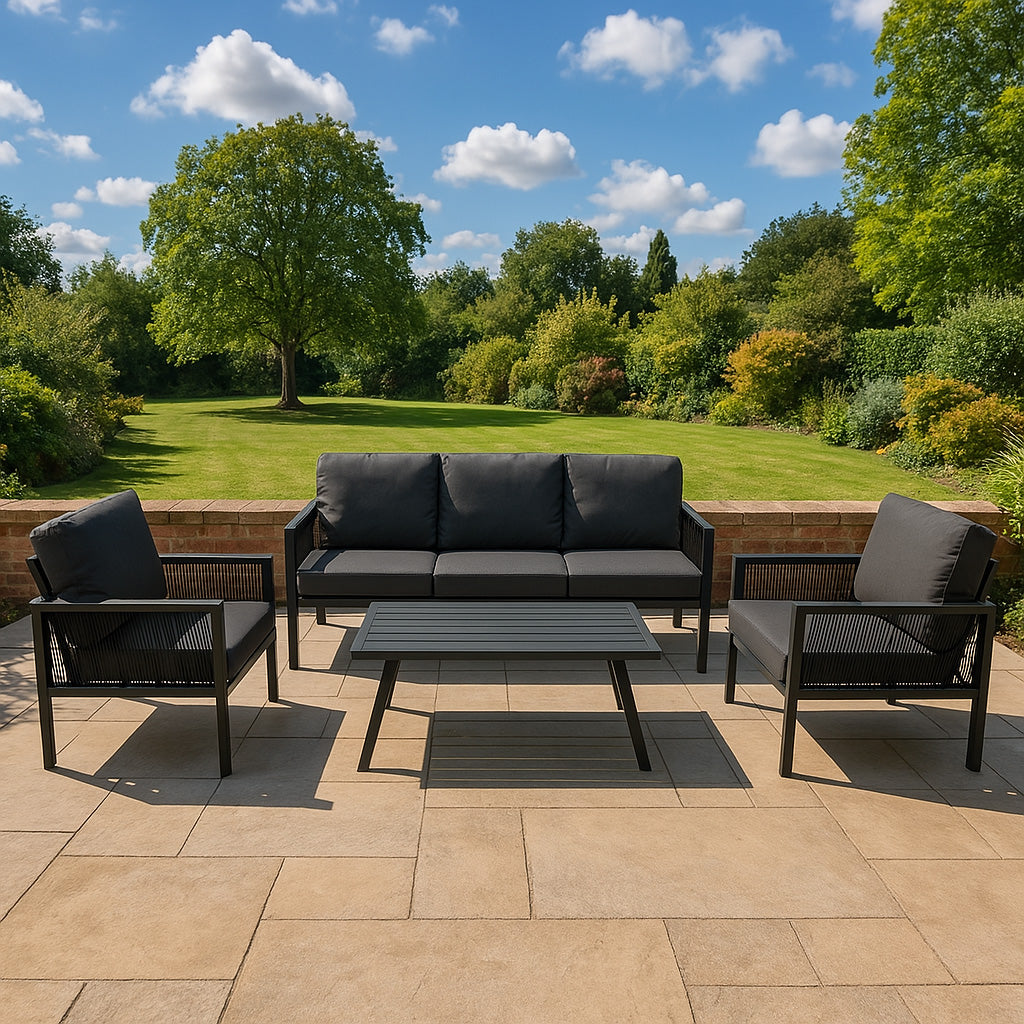 Conjunto para Exteriores de aluminio 5 plazas Antracita + Caja en ratán Negro